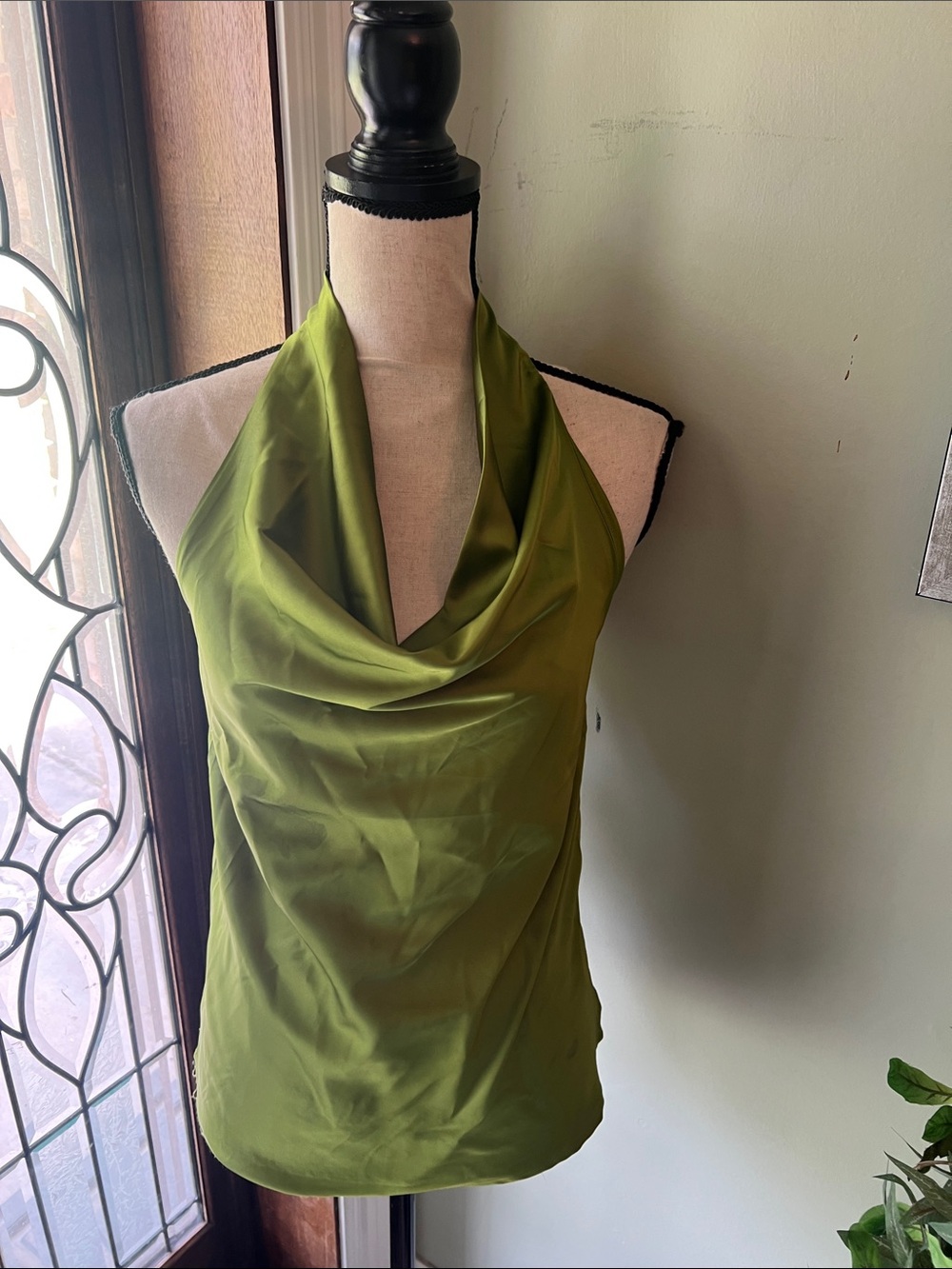 Olive Green Halter Cowl Neck Women's Dress